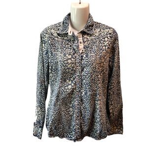 Roar Womens Medium Blue Leopard Print Long Sleeve Western Cowgirl Shirt M
